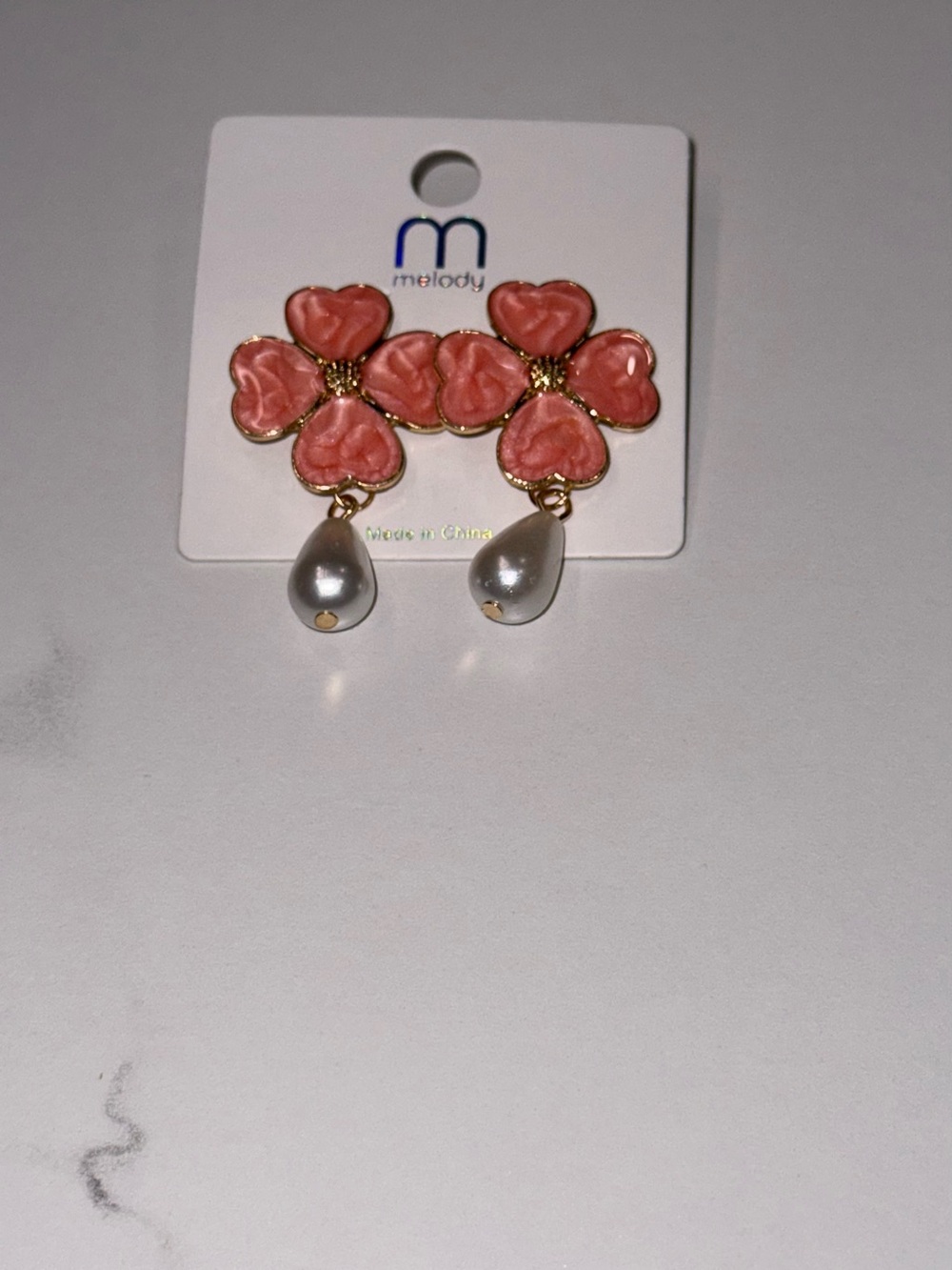 Melody Pink Floral Pearl Drop Earrings